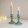 colored embossed glass candlestick holder set